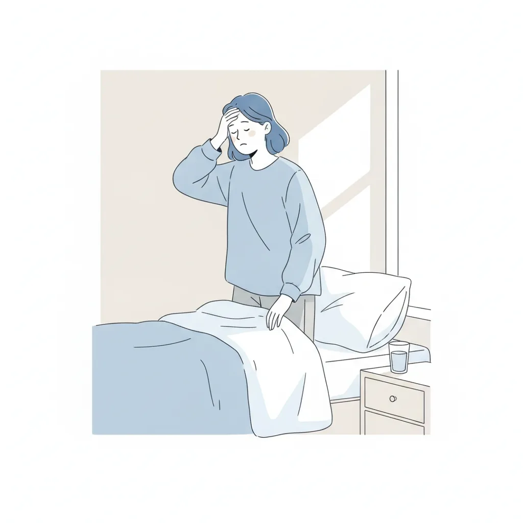 침대에서 일어나는 순간 눈앞이 캄캄해지는 기립성 어지럼증 증상<p style=