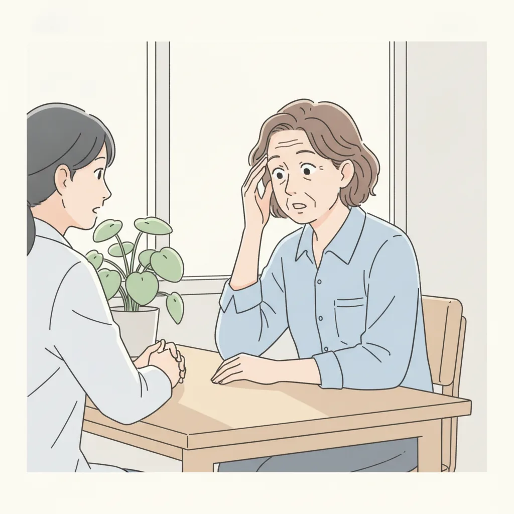 사무실에서 갑자기 멍해지며 기억이 끊기는 증상을 경험하는 중년 남성<p style=